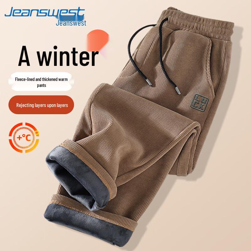 Jeanswest Men's Winter Plush Corduroy Straight-Leg Pants