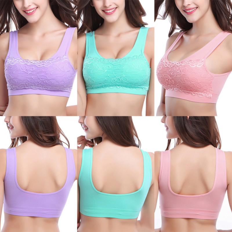 Women's Lace Anti Emptied Yoga Bra Seamless Underwear Ladies Sports Wire Free Bra