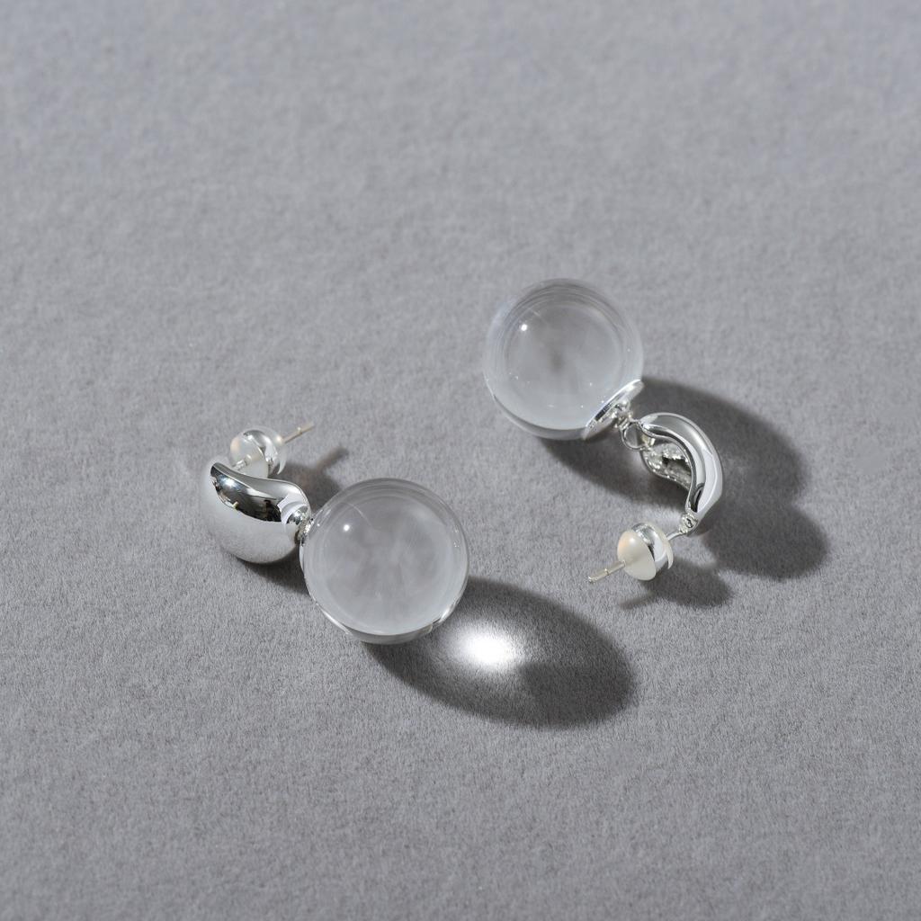 Premium Earrings Transparent Glass Ball Exquisite S925 Silver Needle Stud Earrings Simple Small Fresh Niche Simple Earrings
