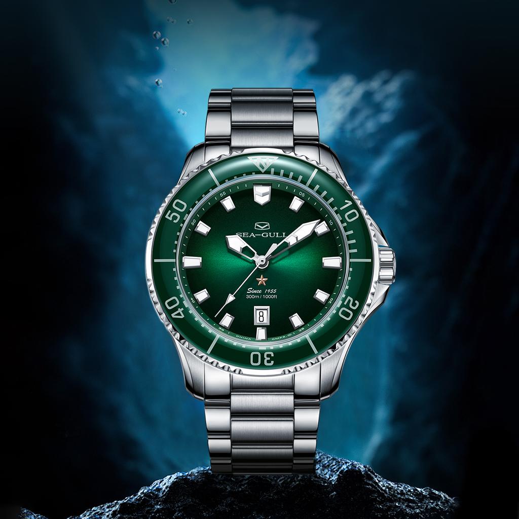 Sea Gull Ocean Automatic Mechanical Movement Steel Strap Watch Men's Watches Green Dial 816.92.1210