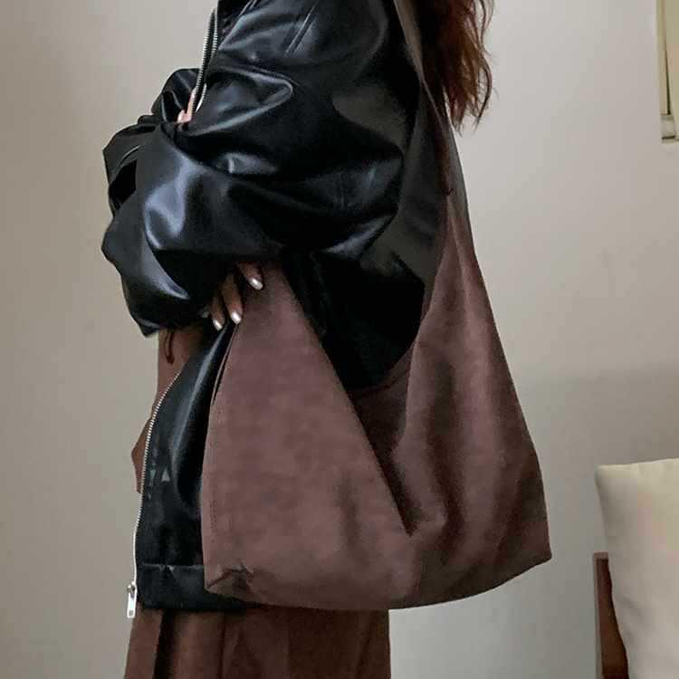 2025 New Korean Style Women's Suede Crossbody Shoulder Bag - Large Capacity Retro Tote for Autumn/Winter