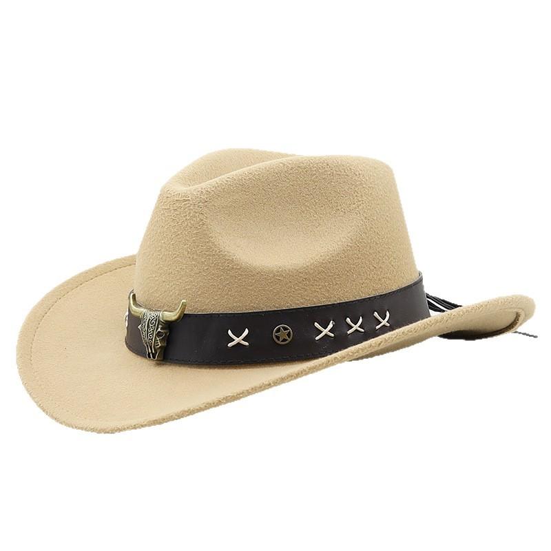 Hot-Selling Top Hat, Ethnic Style, Western Cowboy Top Hat, European And American Retro Bull Head Riding Hat, Woolen Felt Hat