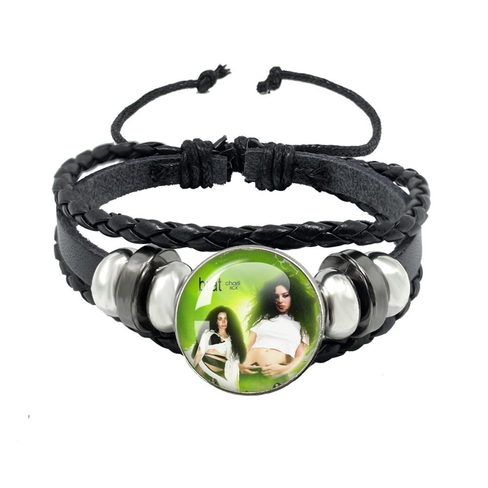 Album BRAT Charli XCX Kreatives Schwarzes Seil Knopf Glas Cabochon Lederarmband Schmuck Charme Fans Geschenk