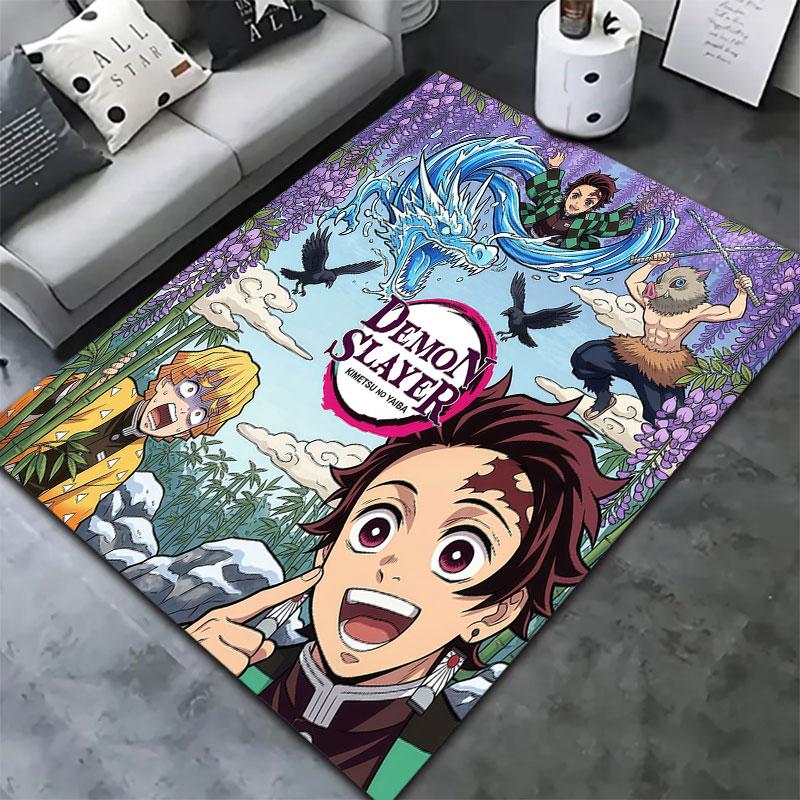 Tappeto Demon Slayer per Soggiorno Camera da Letto Casa Decorazione Divano Gioco Bambini Tappetino Antiscivolo per Pavimento