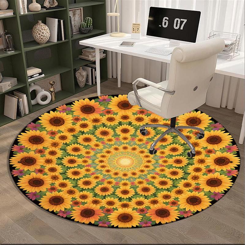 Sunflower Kaleidoscope Pattern round carpet Chair cushion Round Entryway Rug, Soft Round Rugs for Living Room, Bedroom, Circle Carpet decor gifts