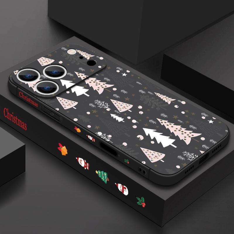 Cute Christmas Tree Pattern TPU Soft Silicone Case For iPhone 17 Pro Max 16E 16 15 14 13 Pro Max 12 Pro 11 Shockproof With Lanyard Phone Cover Fundas