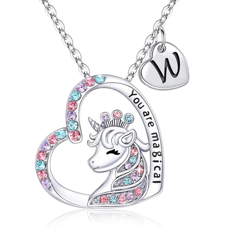 Initial Letter Unicorn Necklace You Are Magical Horse Pendant Necklaces For Girls Birthday Gifts
