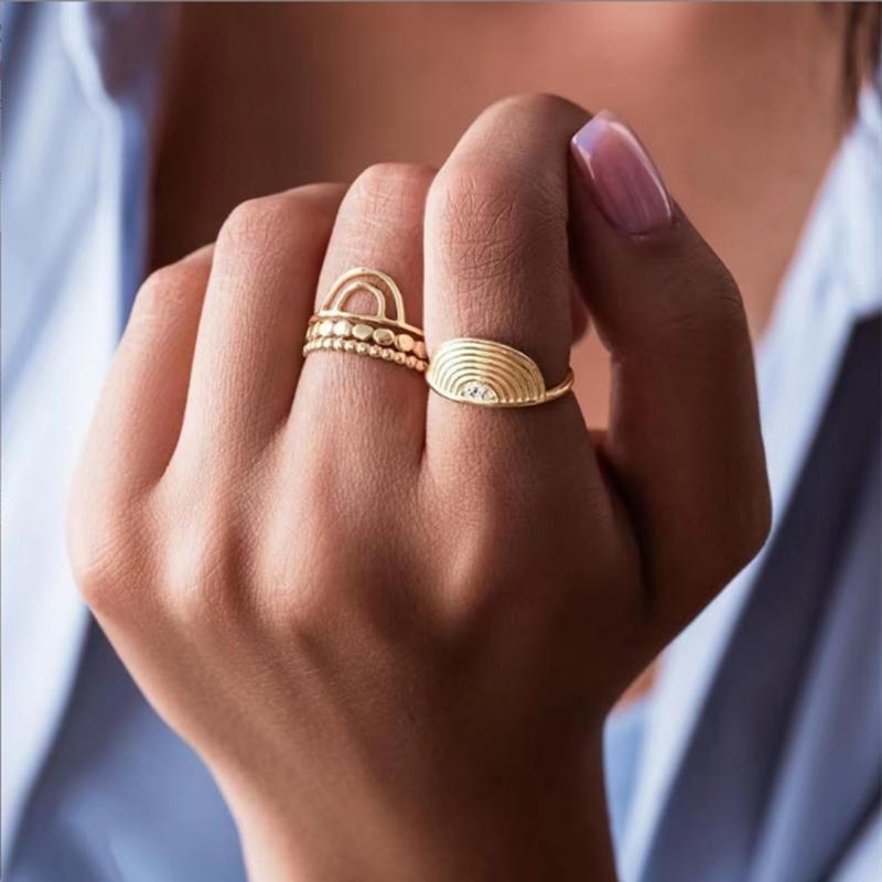 Irregular Hollow Opening Rings For Women Stainless Steel Gold Color Geometric Ring Fashion Simple Party Christmas Jewelry Gift