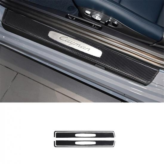 2Pcs Carbon Fiber Door Sill Accent Cover Trim For Porsche 718 Boxster Cayman