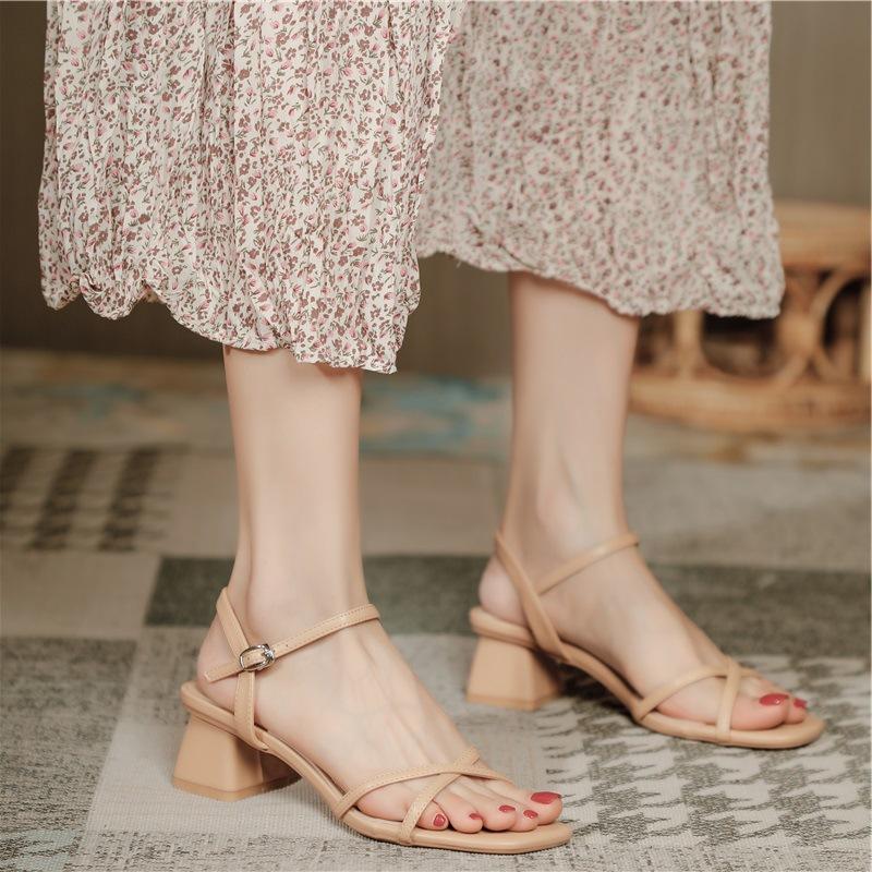 Fashion 2025 Summer Chunky High Heels Shoes Ladies Narrow Band Sandals Ankle Strap Slingback Sandalias Femme Wedges Open Toe Dress Shoes