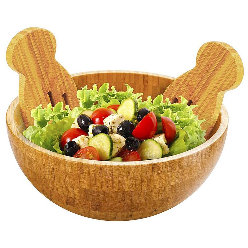 Round Bamboo Construction Salad for Serving Natural Wood Fruit Snack Table Set PREPARATIONS | Bowls
