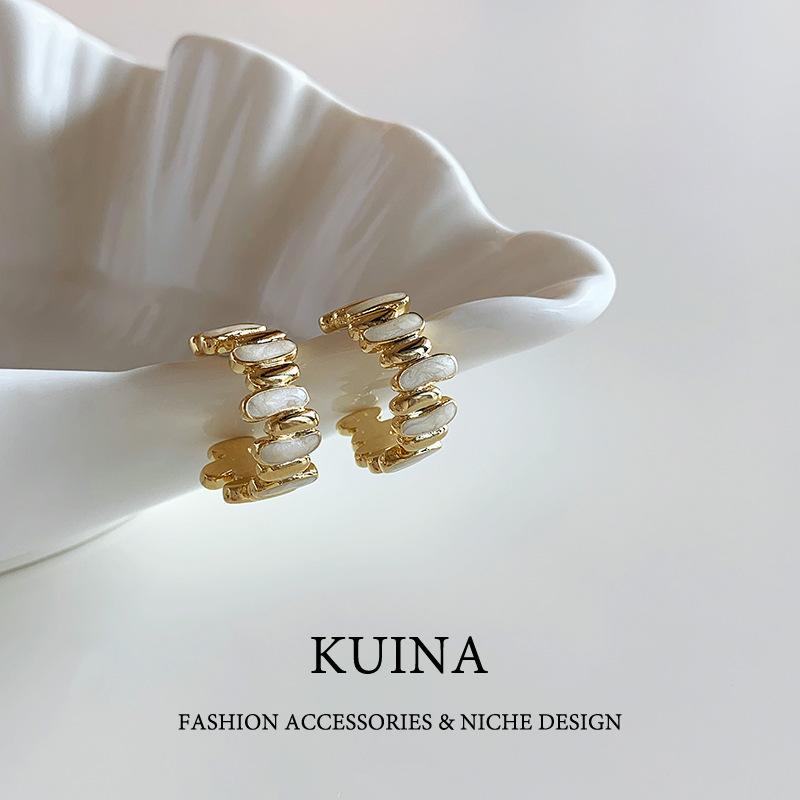 Gold Irregular Enamel Earrings Circle Pure Silver Needle Earrings Niche Design Unique Earrings 2025