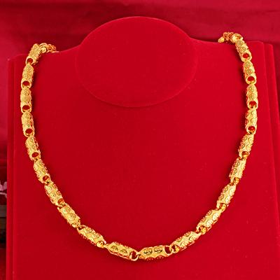 Sand Gold Men's Necklace Fashion Money Cylinder Solid Chain Brass Gold Plated Jewelry