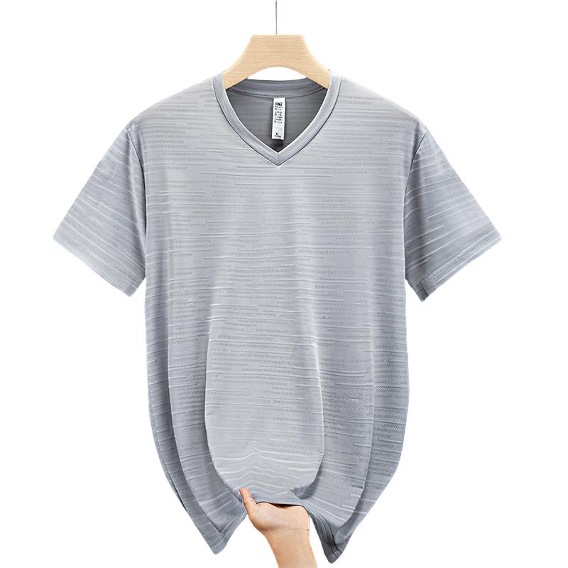 Summer Thin Plus Size Short Sleeved T-shirt For Men's Loose Half Sleeved V-neck Ice Silk T-shirt
