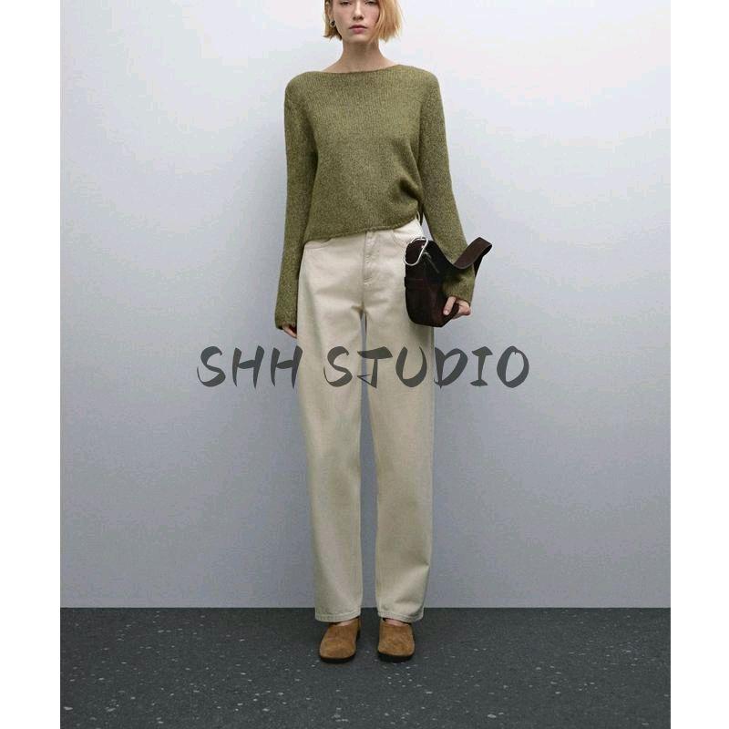 MD Women's Spring Clothing Casual Laid-Back Style Green Soft Glutinous Short Round Neck Sweater Long Sleeve Knitwear 5604633