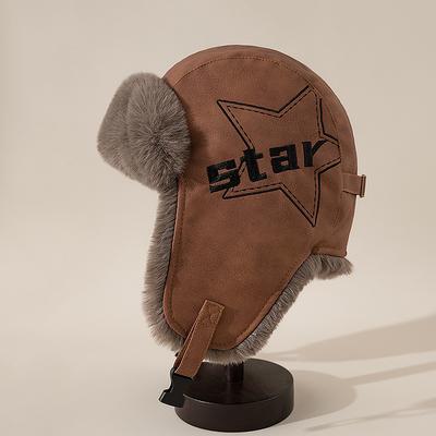 Winter Aviator Hat with Ear Flaps Faux Fur Lining Adjustable Chin Strap Soft Suede Outer Shell Cold Weather Protection