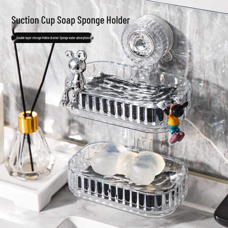 Wall-Mounted Double-Layer Vacuum Suction Soap Dish with Draining Function