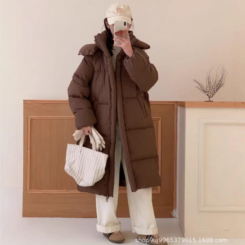 Womens Knee-Length Puffer Coat With Hood Thick Warm Down Jacket Winter Loose Fit Oversized Style