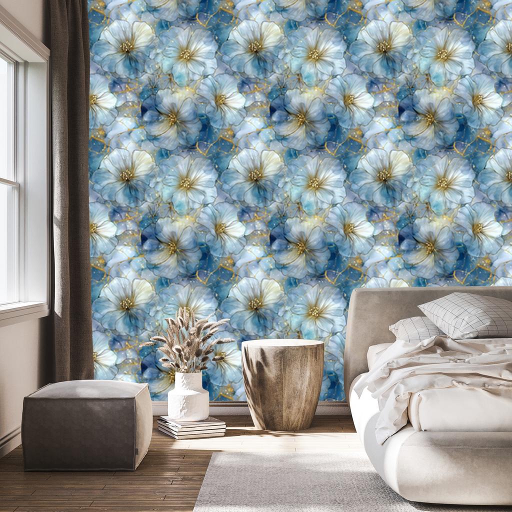 Ink Blue, Turquoise and Gray Wallpaper for Living Room and Bedroom 50x1000