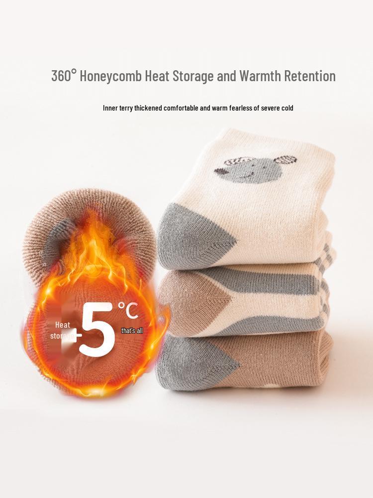 Combed Cotton Seamless Mid-Calf Socks with Fleece and Terry Cloth for Infants & Toddlers