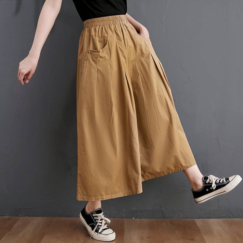 Cotton Wide Leg Pants Women Arrival Summer Vintage Style Solid Color Loose Female Ankle-length Casual Pants B2537