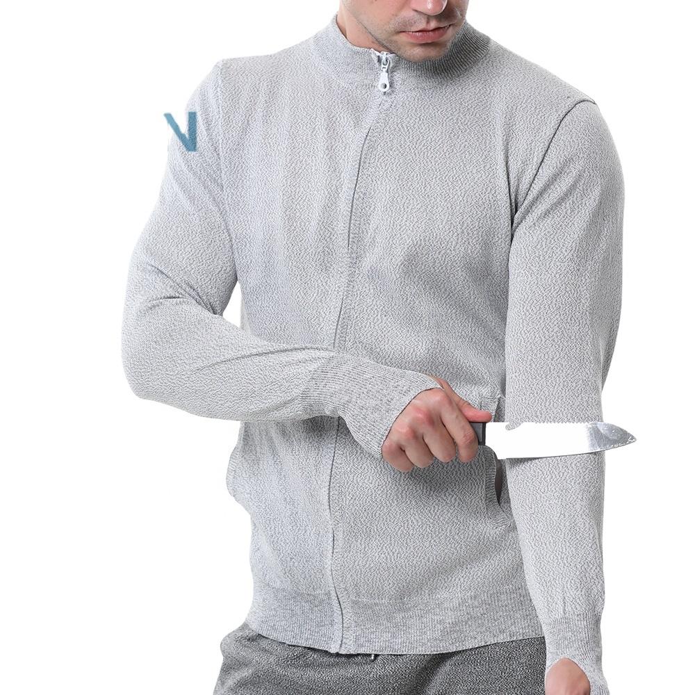 Light Gray Long Sleeve Zipper Cut Resistant Safety Clothing, Daily Wear Outdoor Work Jacket