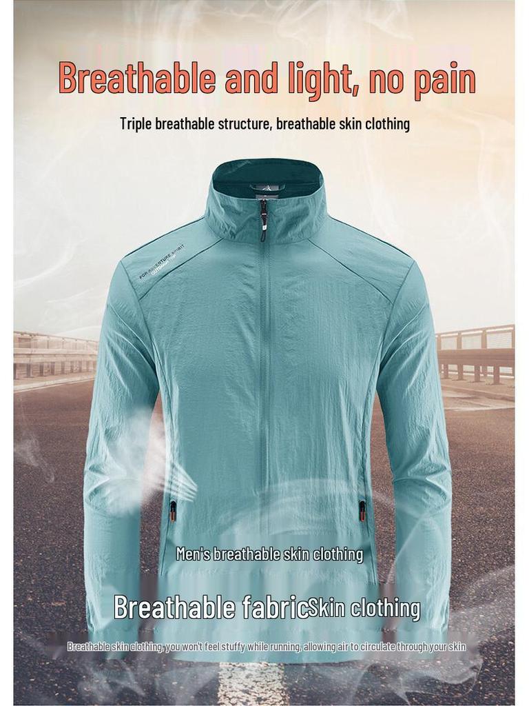 Men's Lightweight Summer Sun Protection Jacket with Stand-up Collar - Breathable, Thin Skin Coat for Outdoor Sports