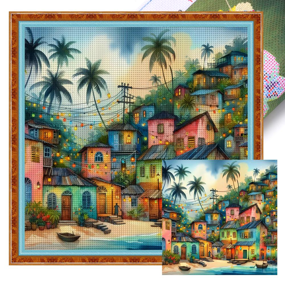 

Набор для вышивания крестом 11CT, полная вышивка, напечатанный красочный город, нитки эко-хлопок, 45*45см, сделай сам, ручная работа, украшение для дома, спальни, Пасхи