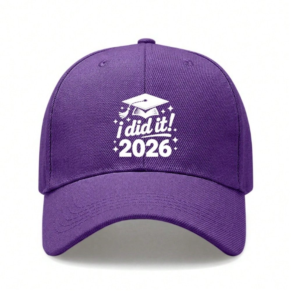 Graduation Baseball Cap - 2026 "I Did It!" Print Polyester Adjustable Breathable Casual Outdoor Sports Hat For Graduation Gift - Dad Hat