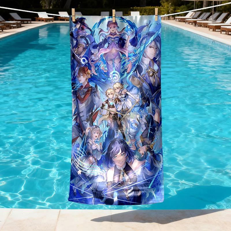 Genshin Impact Print Beach Towel Design, Soft, Lightweight. for Home Bathroom, Spa, Pool, Yoga, Surfing, Camping, Gift for Family, Friend