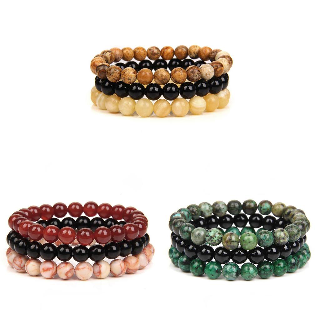 Geometric Agate Beaded Bracelet Set With Turquoise And Amethyst For Men And Women