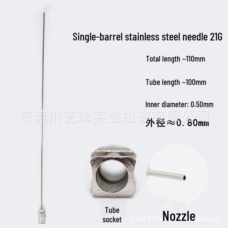 Stainless Steel Dispensing Valve Syringe Needle, 110mm Long, 100mm Tube, Pointed Tip