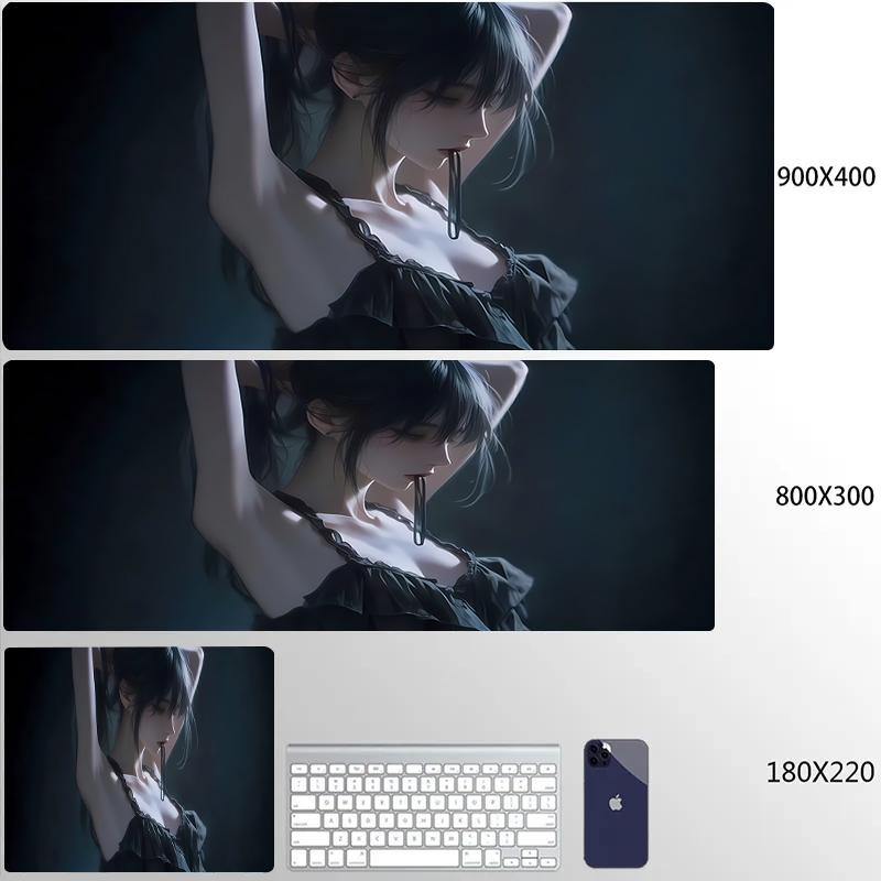 Gaming Mouse Pad HD Print Dark Girl Large Mousepad XXL Rubber Desk Mat for Gamer Desktop Decoration Lock Edge Cool  Mause Mats