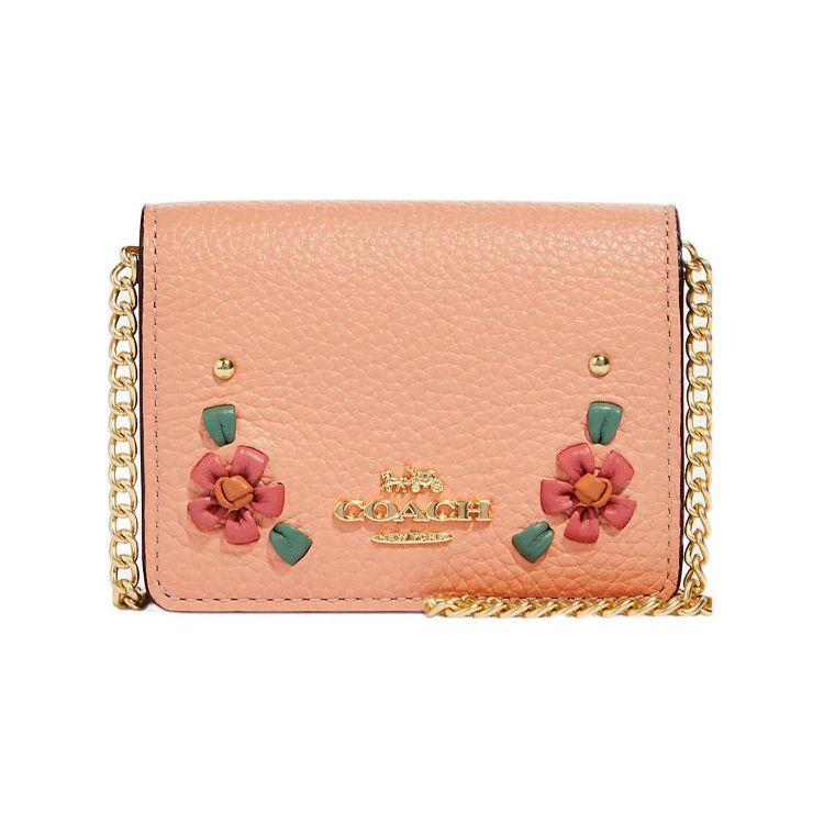 Coach Wallet 10 Floral Embroidery Print Leather Shoulder Crossbody Chain Clutch Mini Women wallet Pink CA024-IMSMX Basic Set BagDust Bag 17540₽