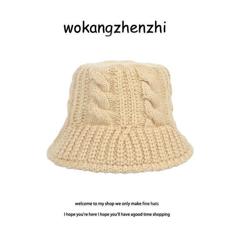 Black knitted hat is suitable for round face warm braided thick wool hat for women in autumn and winter
