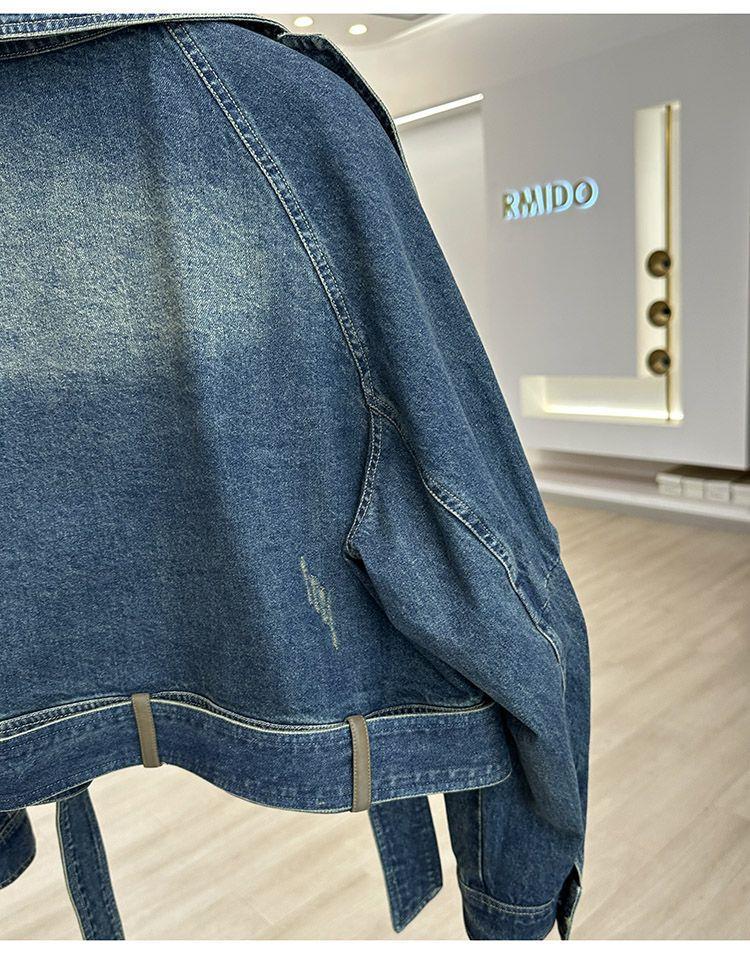 Women's Retro Distressed Patchwork Denim Jacket - Casual Loose Petite Stylish Short Design