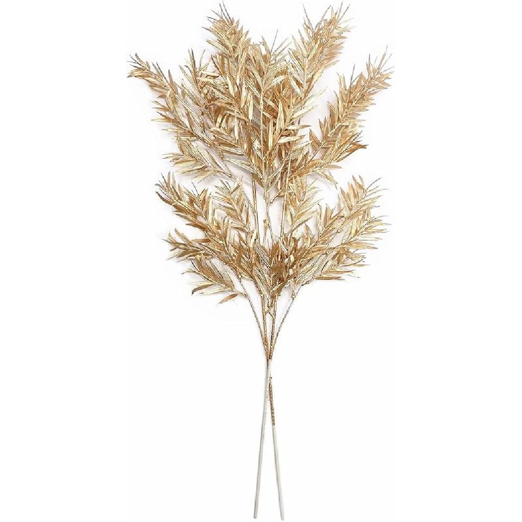 PASYOU Fake Leaves Plants for Christmas Decor, Gold Artificial Shrubs Grass Foliage Plastic Bulk Leaf Indoor Outdoor Home Garden Party Hotel Verandah