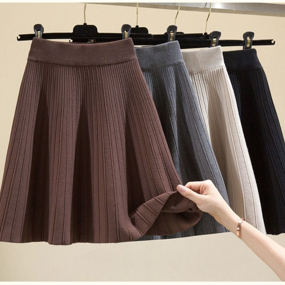 Women's Knitted Umbrella Skirt, High-waisted Skirt, Autumn and Winter Short Swung A-line Pleated Skirt