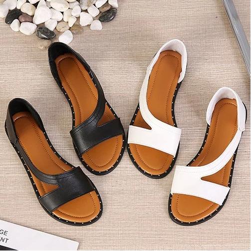Roman Style Plus Size Fish Mouth Straight Flat Sandals With Open Toe Women's Shoes