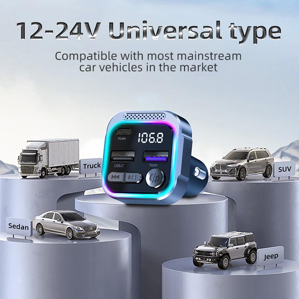Kebidumei Bluetooth FM Transmitter for Car Radio Wireless Hands Free Audio Receiver MP3 Player Support Fast Charging 30W PD