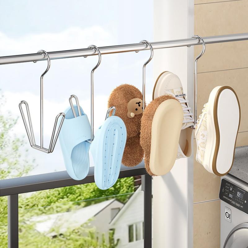1/4Pcs Stainless Steel U-Shaped Shoe Drying Rack, Windproof, Quick-Dry, Space-Saving Wall-Mounted Hooks For Outdoor & Indoor Use