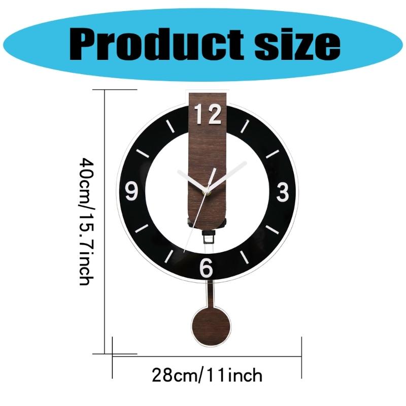 Noiseless Quiet Wall Clock Wooden Grains Acrylic Aesthetic Arabic Numerals Indoor Hanging Swing Clock with Pendulum