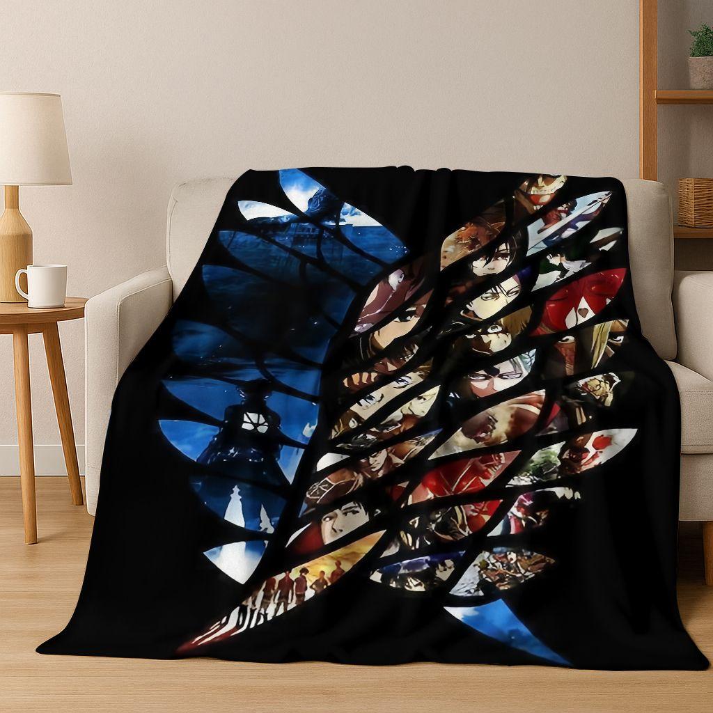 2026 New Anime Attack on Titan Eren Mikasa Cartoon Flannel Blanket,Cozy Soft Throw Blanket for Home Bedroom Bed Sofa Cover Kids