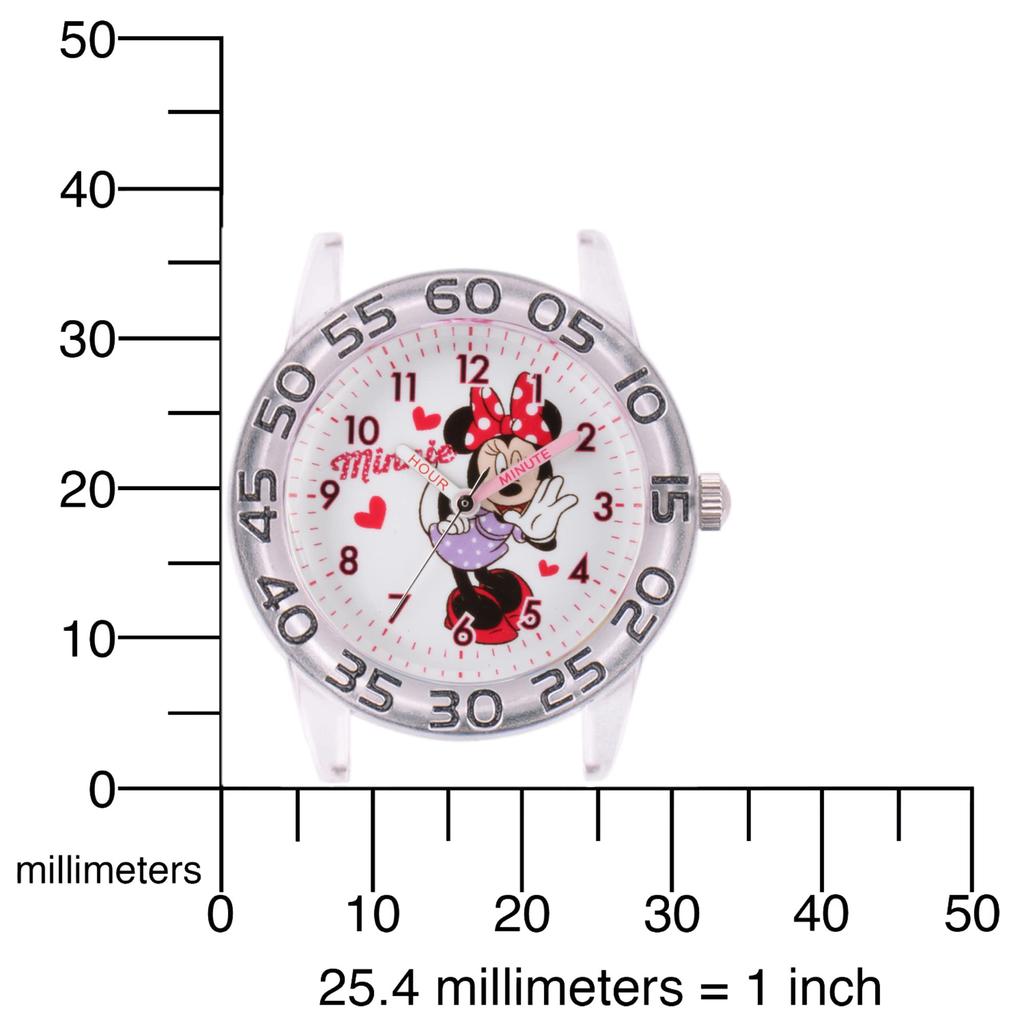 Disney Minnie Mouse Kids Bezel Stainless Steel Time Teacher Analog Nylon Strap DK Pink Dark Classic Watch, Clear, Purple. ,