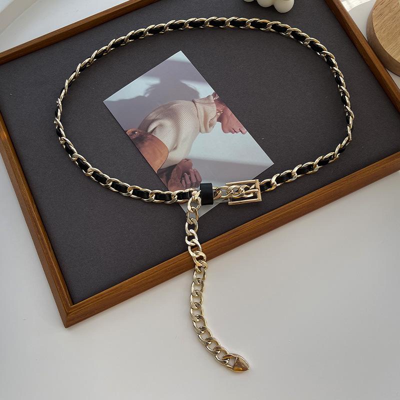 

Womens Classy Woven Metal Waist Chain Accessory For Trendy Dress And Pants Outfits золотий