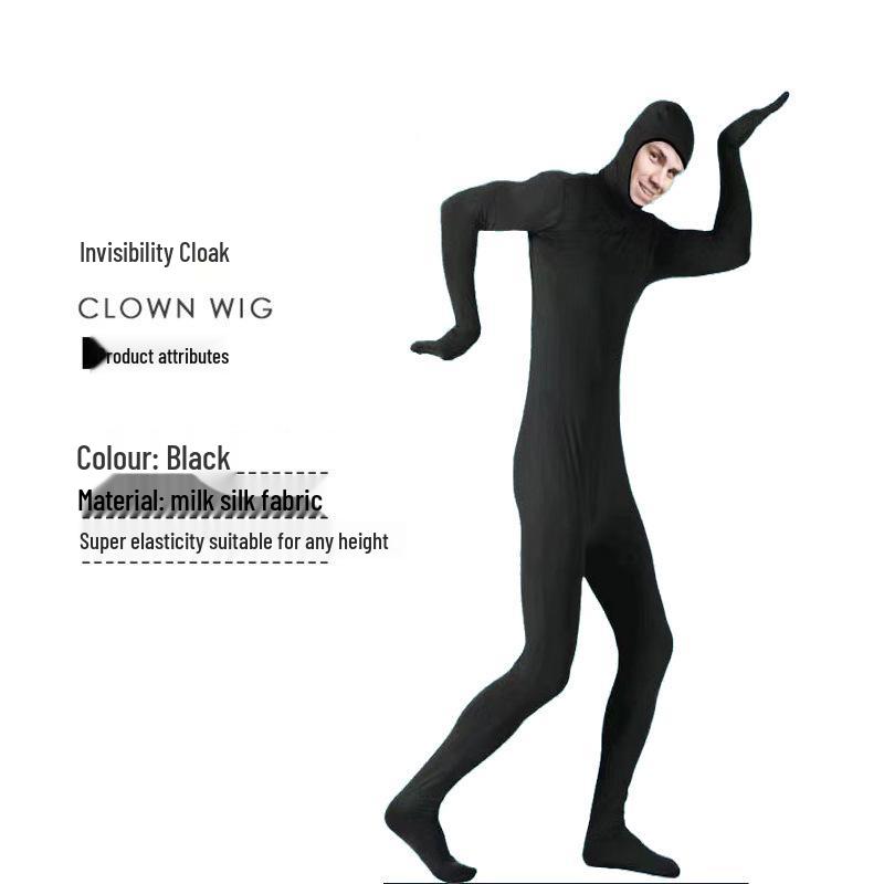 Herren Schwarzer Ninja Cosplay Anzug - Erwachsener Halloween Unsichtbarkeits-Jumpsuit für Bühnenauftritte.