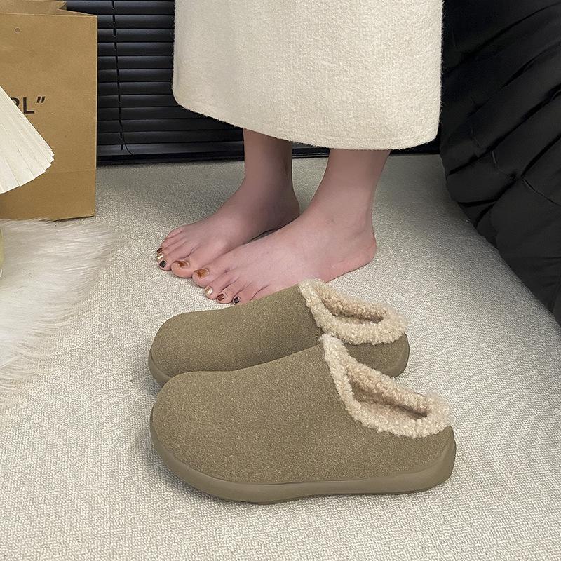 Women's lightweight comfortable non-slip heightening winter warm plush lining non-slip durable casual cotton slippers