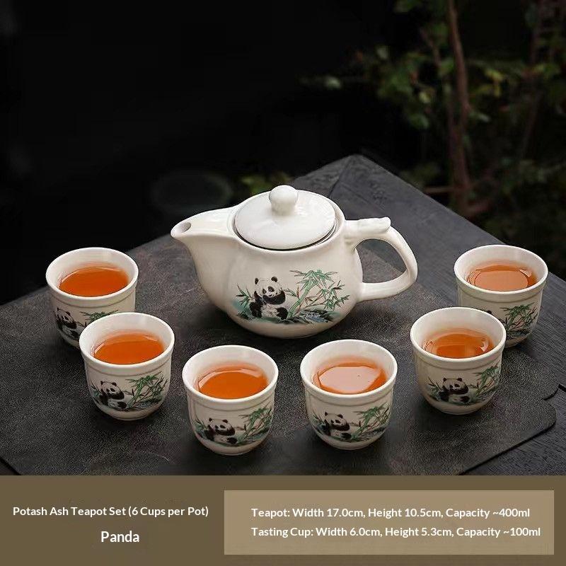 

Landscape Painting Teapot Cup Panda Drawing Single Pot 1 Pot 6 Cups Blue & White Porcelain Teapot Household Tea Set with Filter