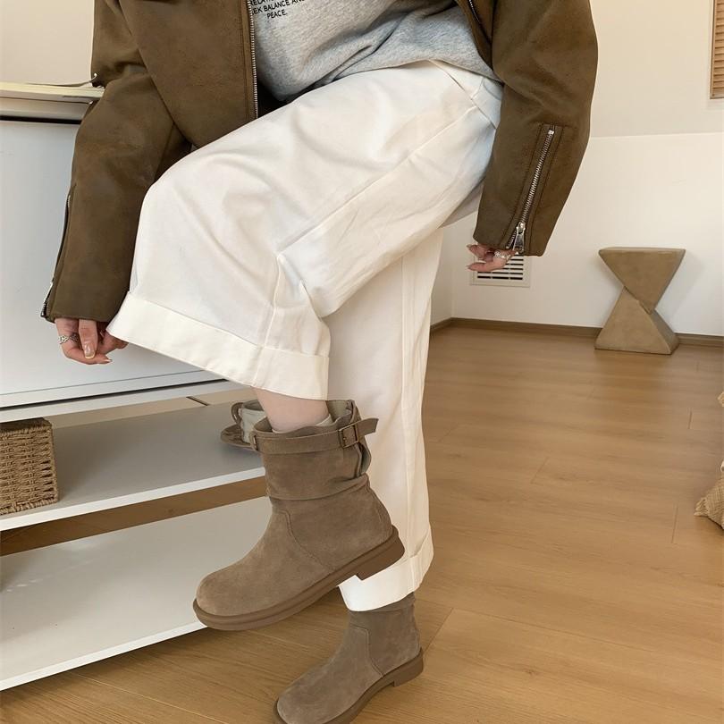 Retro medium boots knight boots women's shoes 2025 new autumn and winter stacked small short boots flat Martin boots