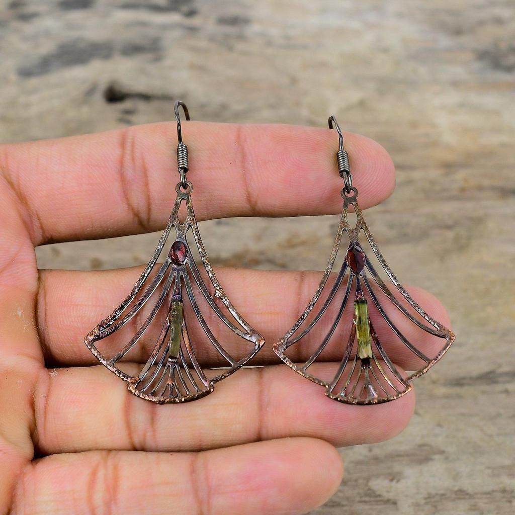 Multi Tourmaline Rough Earring Electroformed Copper Earrings Designer Earrings Handmade Gemstone Jewelry Wedding Gift Electroformed Jewelry